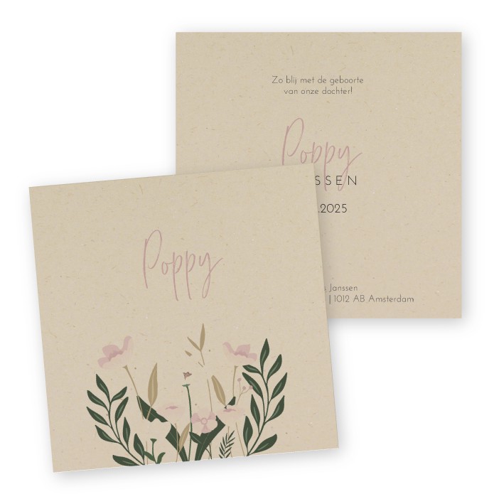 Geboortekaartje duurzaam botanisch bloemen Poppy