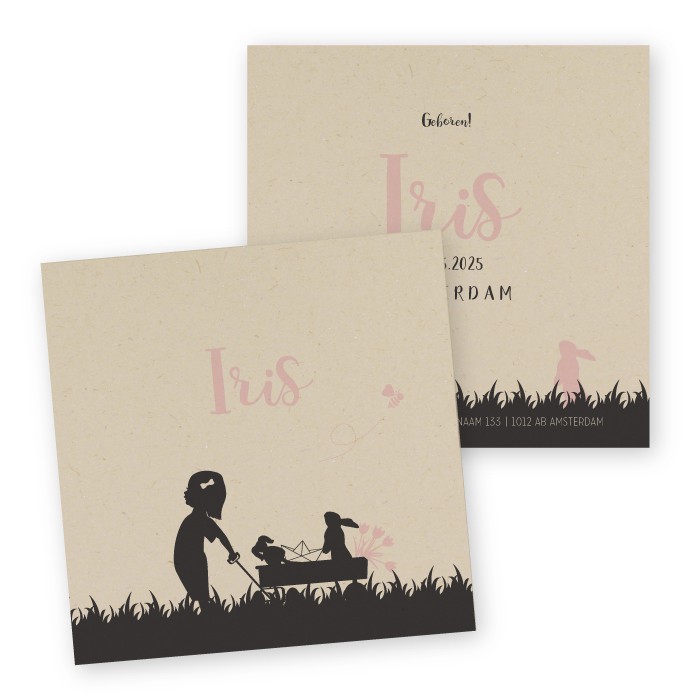 Geboortekaartje duurzaam bolderkar meisje Iris