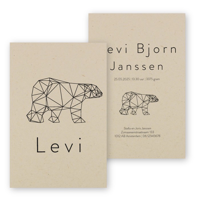 Geboortekaartje duurzaam geometrische ijsbeer Levi
