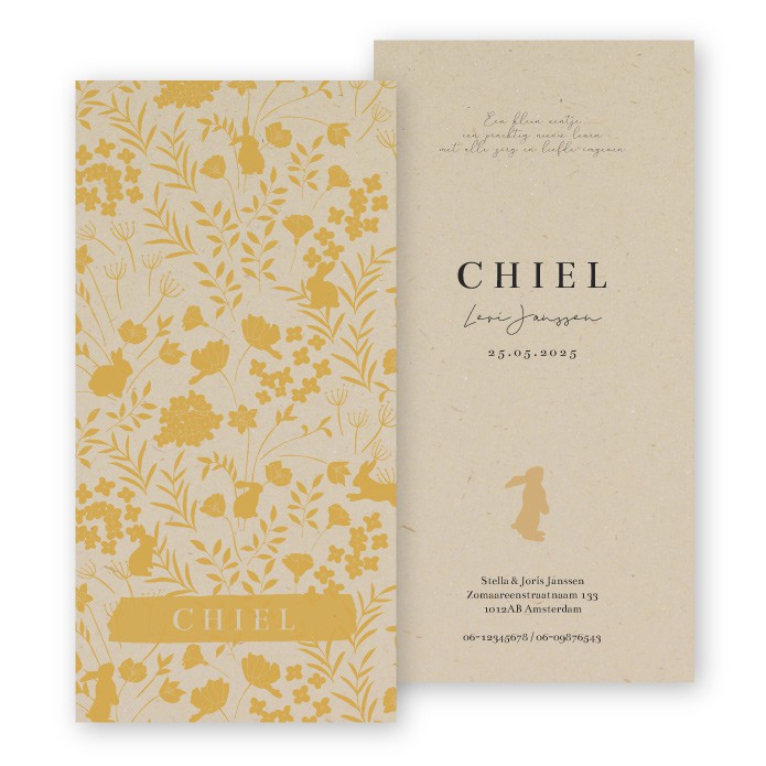 Geboortekaartje ecologisch konijntjes Chiel