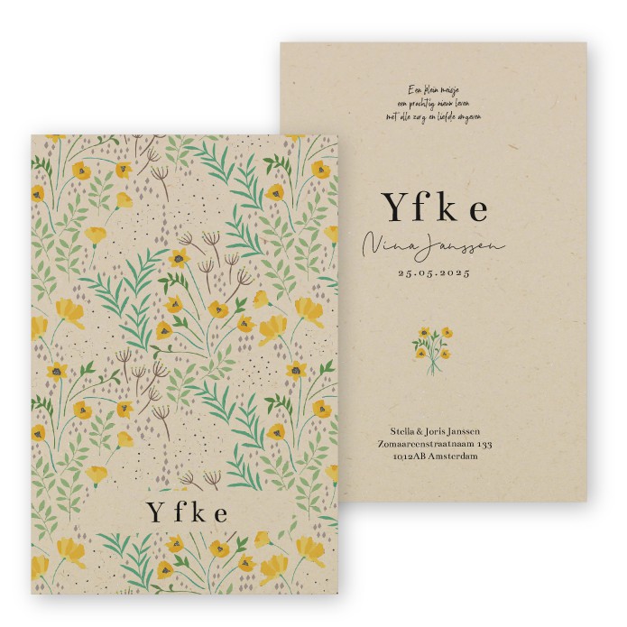 Geboortekaartje duurzaam lente bloemen Yfke