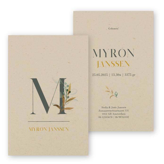 Geboortekaartje duurzaam waterverf Myron