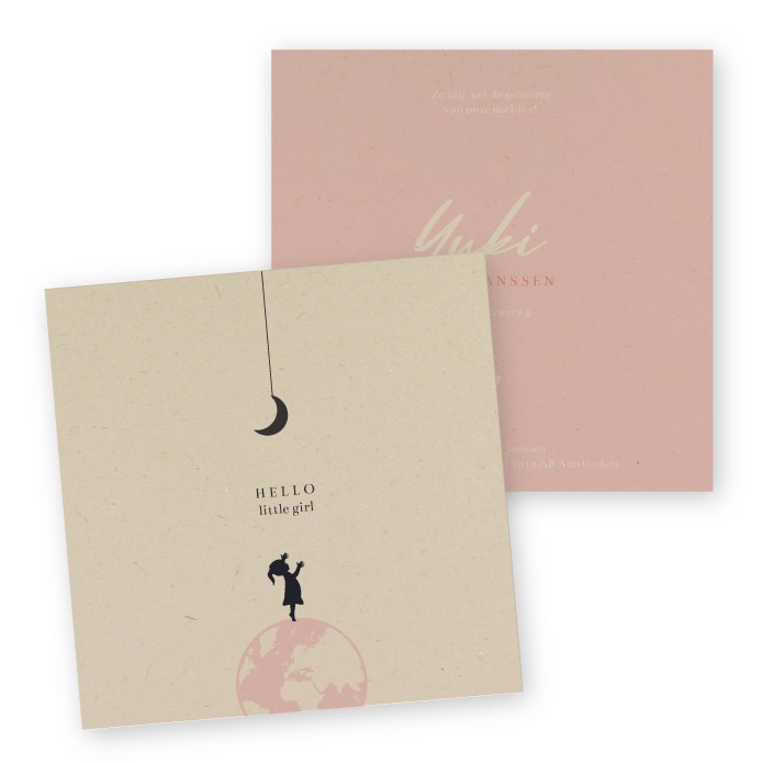 Geboortekaartje duurzaam wereldbol meisje Yuki