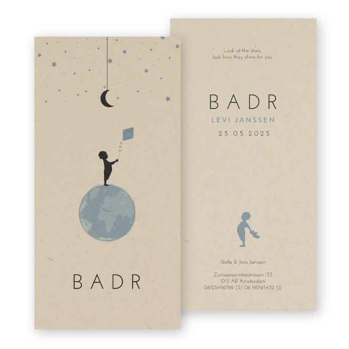 Geboortekaartje duurzaam wereldbol Badr