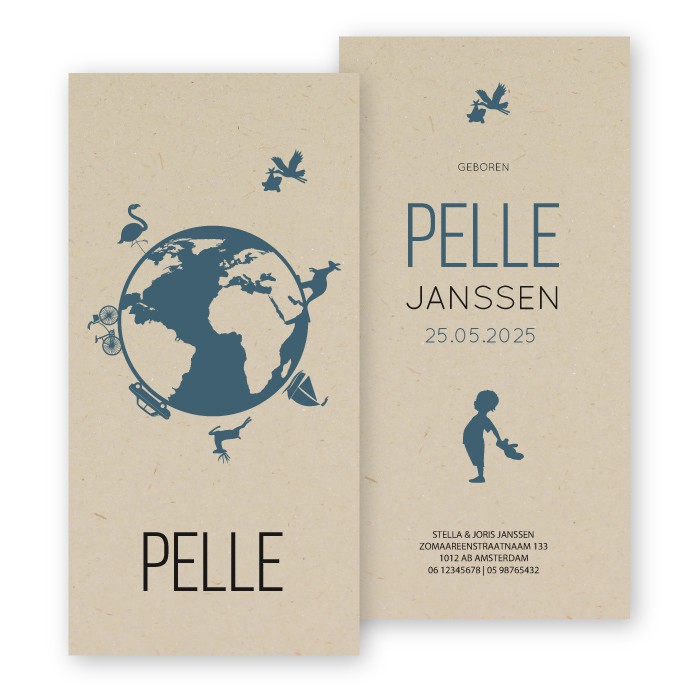 Geboortekaartje duurzaam wereldbol Pelle