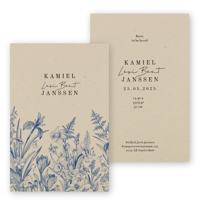 Geboortekaartje duurzaam wilde bloemen Kamiel