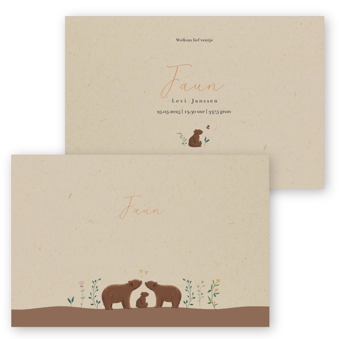 Geboortekaartje duurzaam lieve beertjes Faun