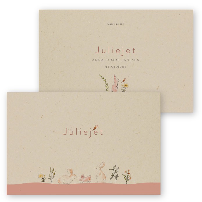 Geboortekaartje duurzaam lieve konijntjes Juliejet