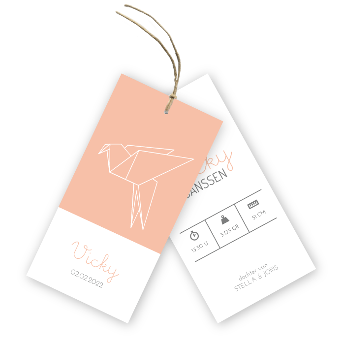 Geboortelabel geometrische kraanvogel (M) Vicky