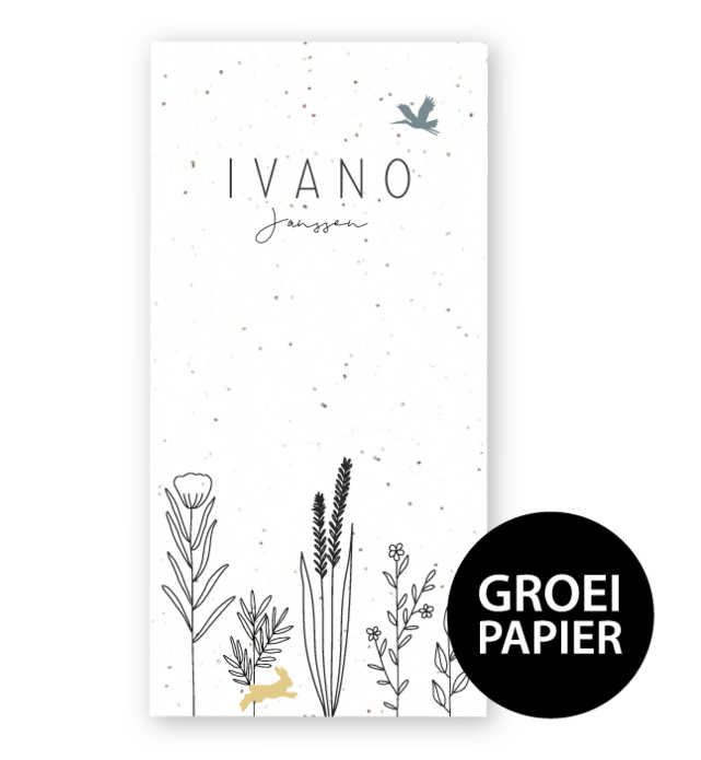 Geboortekaartje groeipapier Ivano