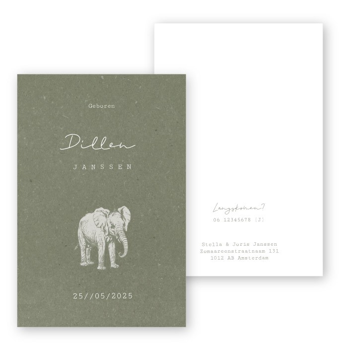 Geboortekaartje getekende olifant