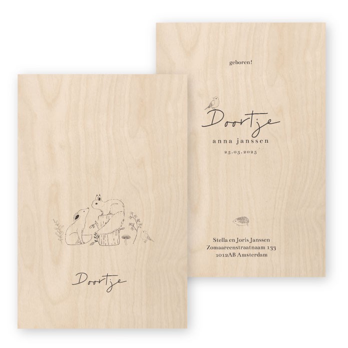 Geboortekaartje hout eekhoorntje Doortje