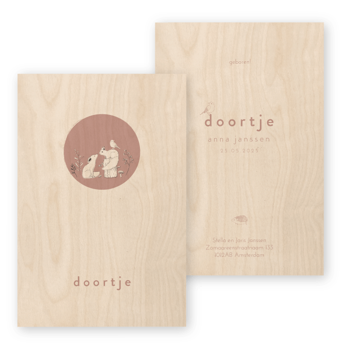 Geboortekaartje hout eekhoorn Doortje