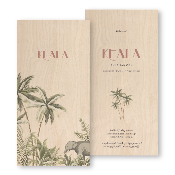 Geboortekaartje Keala jungle dieren
