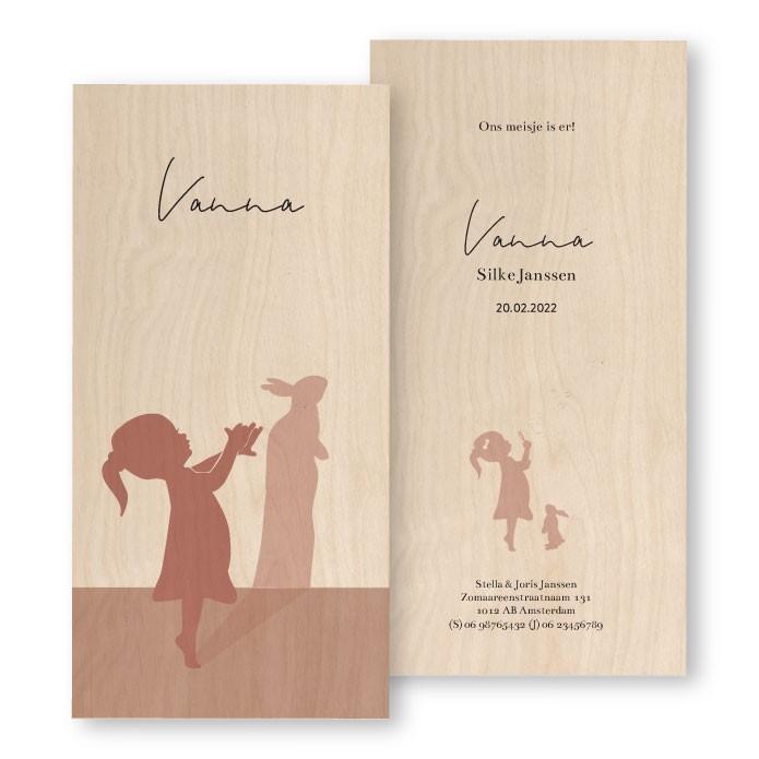 Geboortekaartje hout schaduwdier Vanna