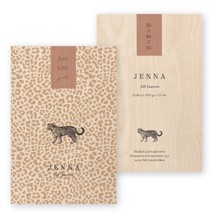 Geboortekaartje hout panter Jenna