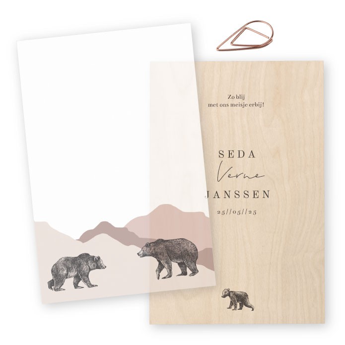 Babykaartje hout kalk beren