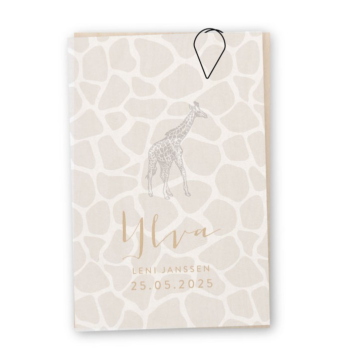 Geboortekaartje kalk hout giraffe