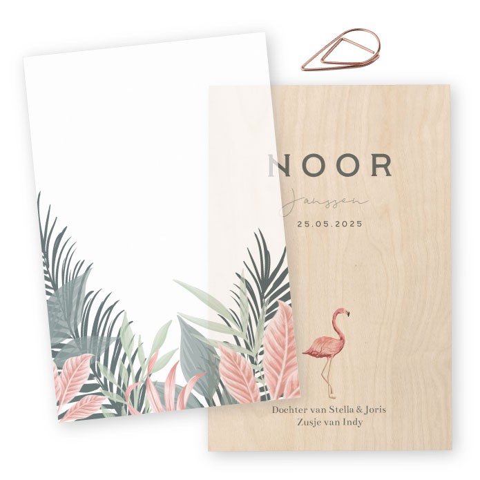 Geboortekaartje meisje hout kalk Noor