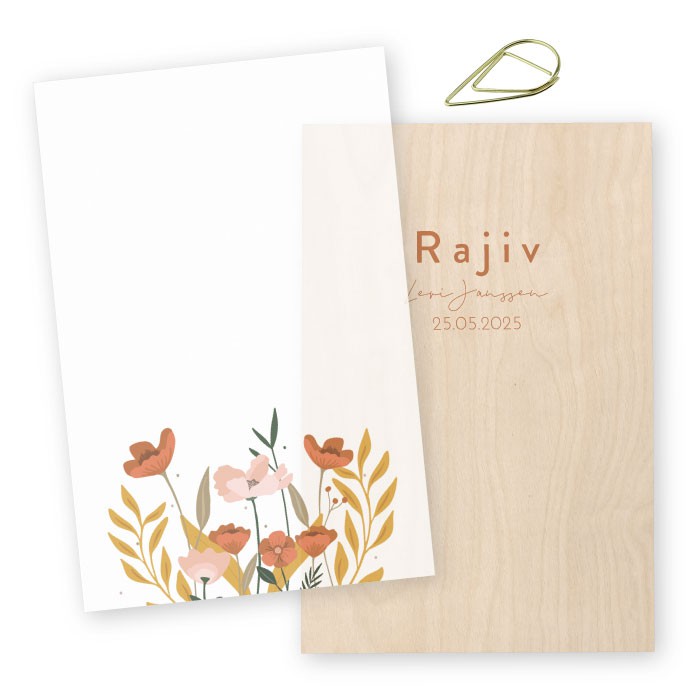 Geboortelabels meisje hout kalk bloemen