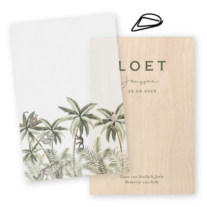 Geboortelabels jongen hout kalk Loet