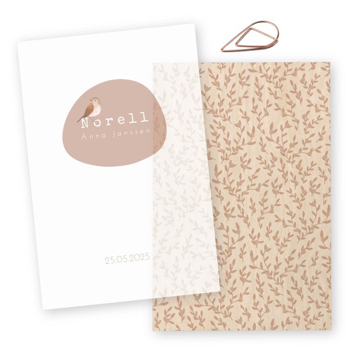 Geboortekaartje hout kalk meisje Norell