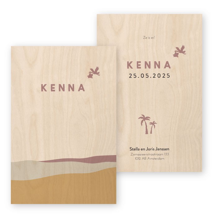 Geboortekaartje hout zee Kenna