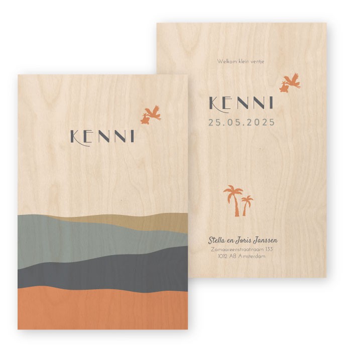 Geboortekaartje hout zee Kenni