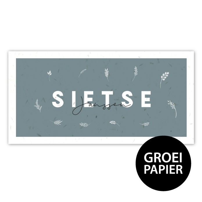Geboortekaartje groeipapier Sietse