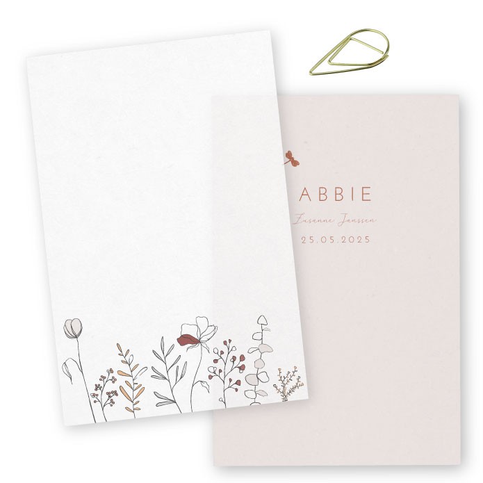 Geboortekaartje kalklabels bloemen