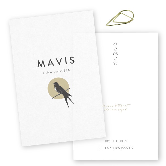 Geboortekaartje kalkpapier zwaluw