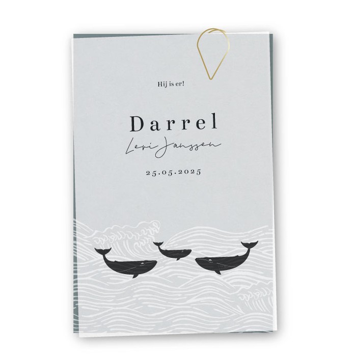 Geboortekaartje vellum walvis