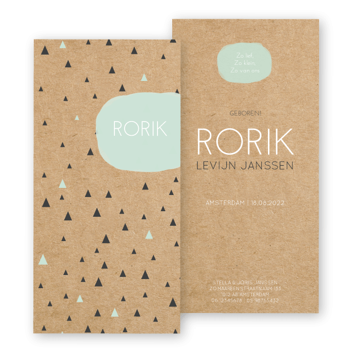 Geboortekaartje kraft karton geometrisch patroon - Rorik