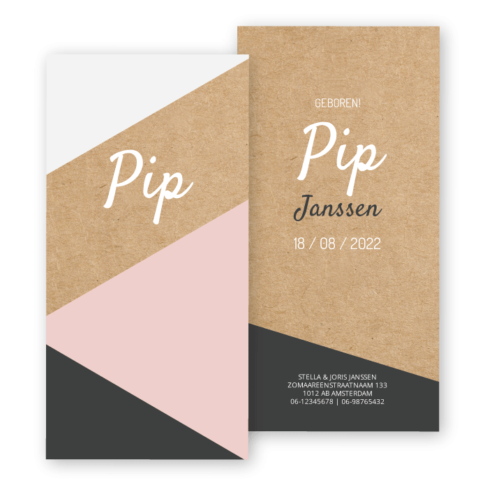 Geboortekaartje kraft karton geometrische vlakken - Pip