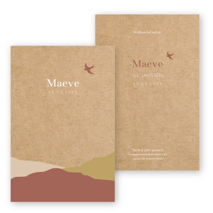 Geboortekaartje kraft karton bergen Maeve