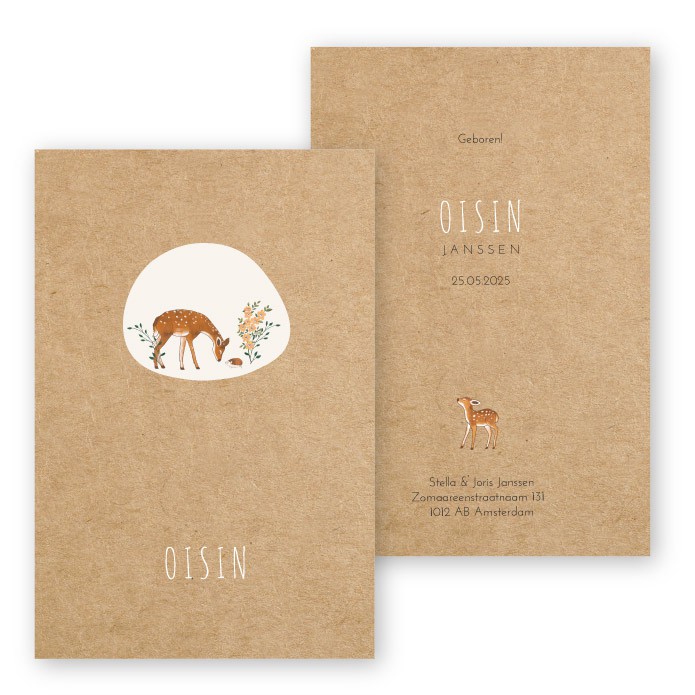 Geboortekaartje kraft karton hertje Oisin