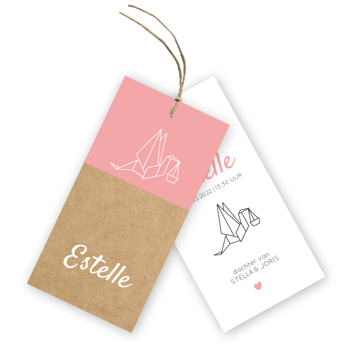 Label geboortekaartje geometrische ooievaar (M) Estelle