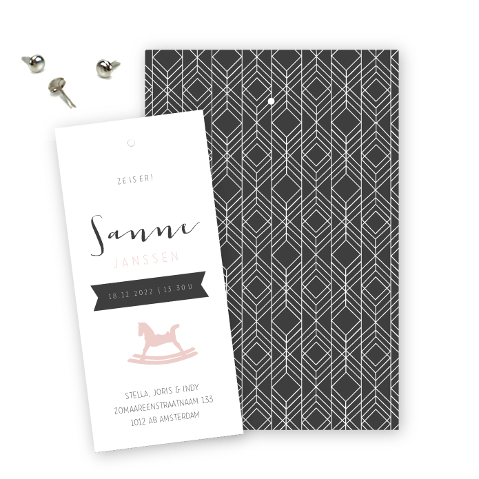 Geboortekaartje label hobbelpaard Sanne