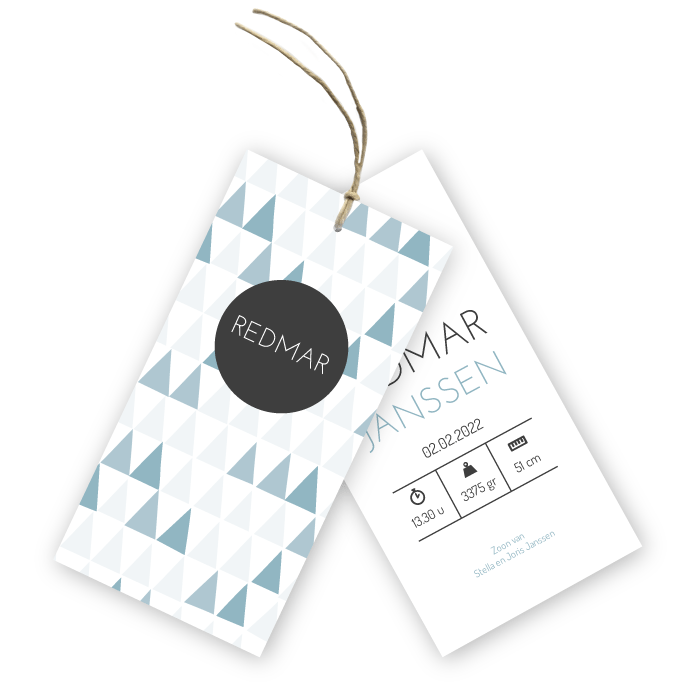 Label geboortekaartje grafische ruitjes (M) Redmar