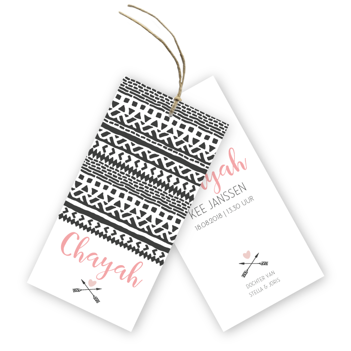 Geboortekaartje labels aztec patroon Chayah