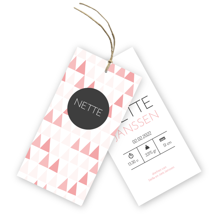 labelkaart grafische ruitjes meisje Nette