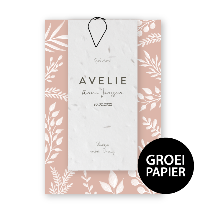 Geboortekaartje label groeipapier Avelie