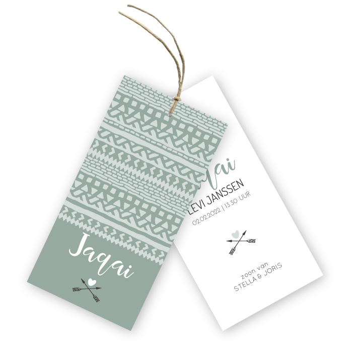 Geboortekaartje labels aztec patroon Jaqay