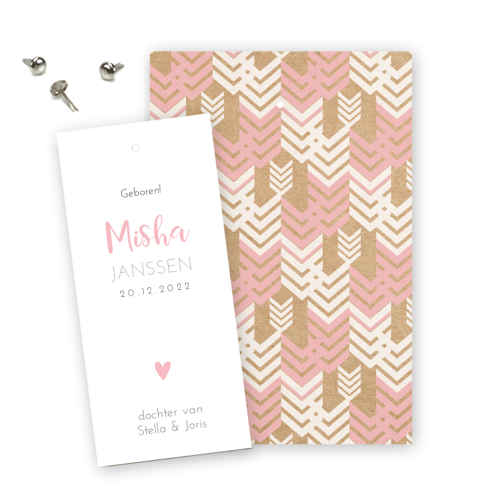 Geboortelabel splitpen kraft karton Misha