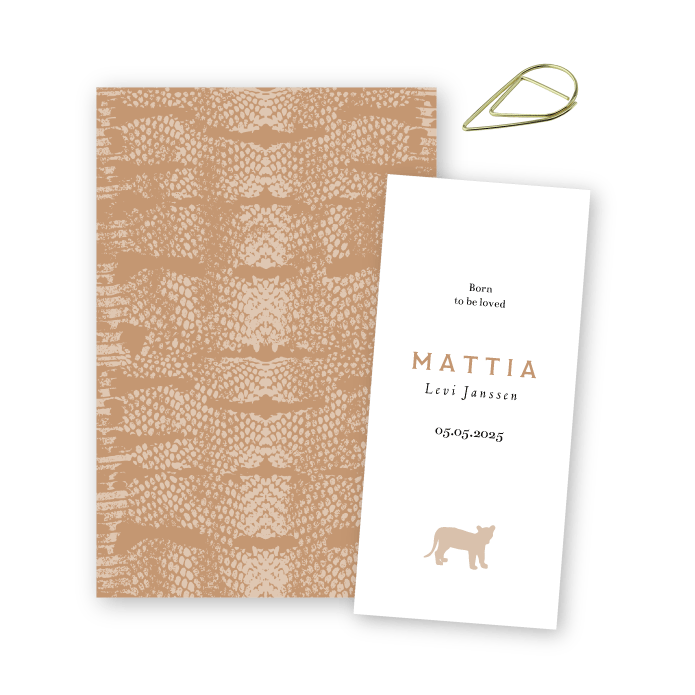 Geboortekaartje label slangenprint Mattia