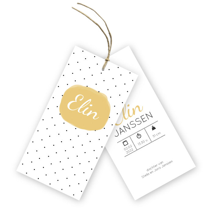 Geboortekaartje labels stipjes patroon meisje (M) Elin