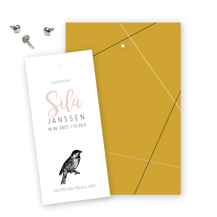 Geboortelabel geometrisch vogelltje Sila