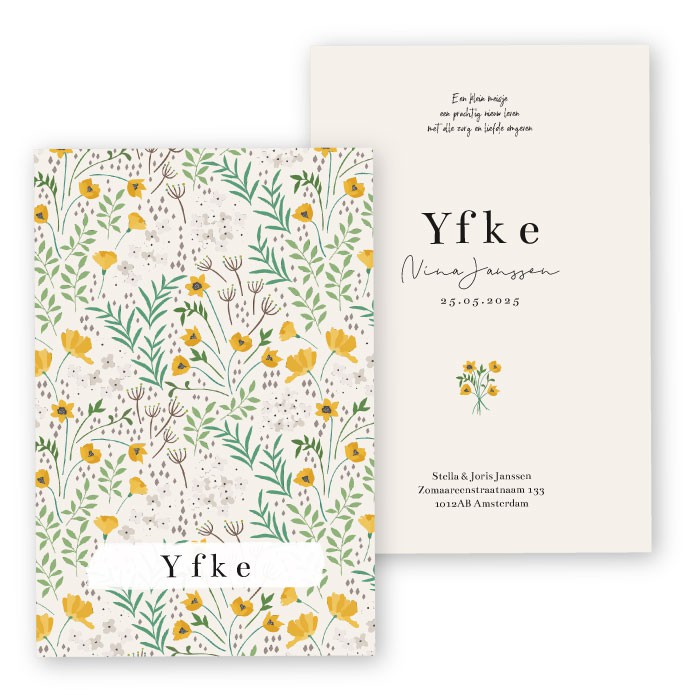 Geboortekaartjes bloem patroon