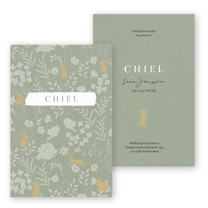 Babykaartje groen konijn