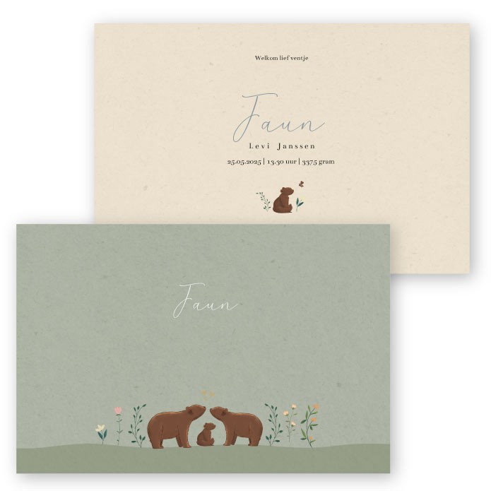 Geboortekaartje groen beren